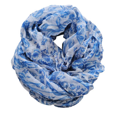 Holland fashion Dames sjaal met Tulpprint -Delfts blauw