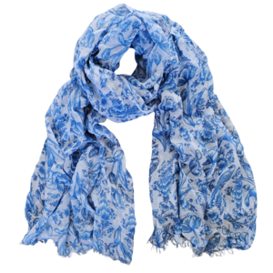 Holland fashion Dames sjaal met Tulpprint -Delfts blauw