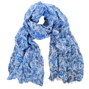 TTD Gifts Ladies' scarf with tulip print - Delft blue