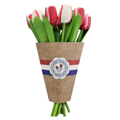 Typisch Hollands Houten Tulpen (20cm)in MIX boeket.  - Rood en Wit
