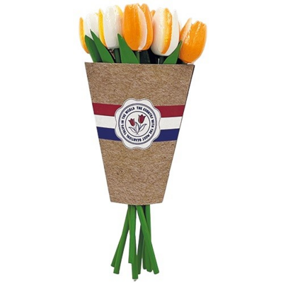 Typisch Hollands Holztulpen (20 cm) in einem gemischten Strauß. – Orange und weiß