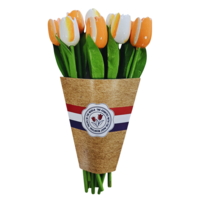 TTD Gifts Wooden Tulips (20cm) in a mixed bouquet. - Orange and White