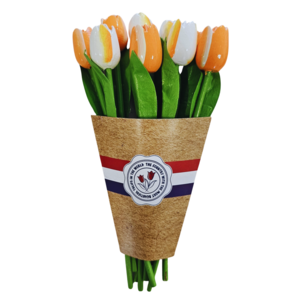 TTD Gifts Houten Tulpen (20cm)in MIX boeket.  - Oranje en Wit