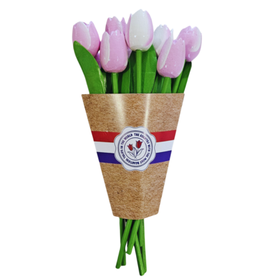 Typisch Hollands Houten Tulpen (20cm)in MIX boeket.  -Roze -wit en Wit -Roze