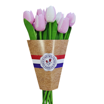 TTD Gifts Wooden tulips (20cm) in a mixed bouquet. -Pink-white and white-pink
