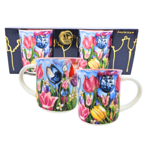 Typisch Hollands Geschenkset van 2 Koffiebekers - kleurrijke tulpen - Rick Triest