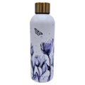 Typisch Hollands Wasserflasche (Isolierflasche), weiß mit blauen Tulpen und Schmetterling