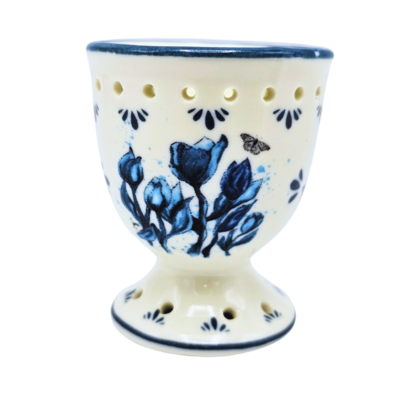 Typisch Hollands Egg cup white with blue tulips