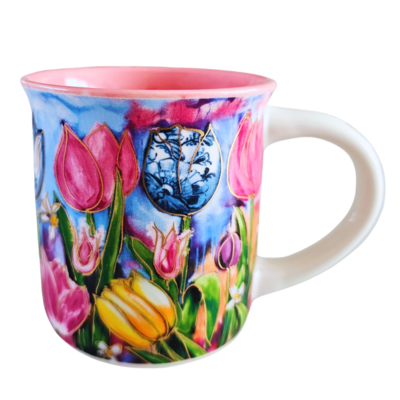 Typisch Hollands Geschenkset mit 2 Kaffeetassen – bunte Tulpen – Rick Triest