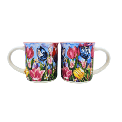 Typisch Hollands Geschenkset van 2 Koffiebekers - kleurrijke tulpen - Rick Triest
