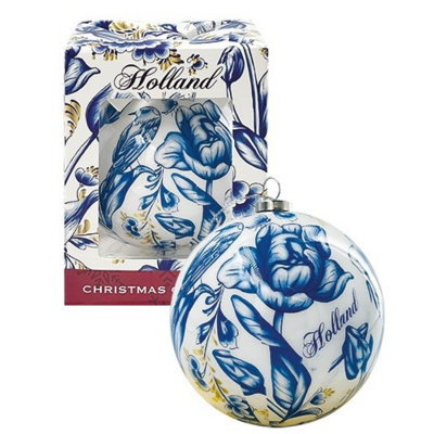 TTD Gifts Kerstbal Delfts blauw Holland bloemen - tulpen