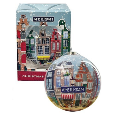 Typisch Hollands Weihnachtskugel in voller Farbe, Amsterdamer Grachtenhäuser