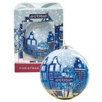 Typisch Hollands Kerstbal Delfts blauw Amsterdam grachtenhuizen