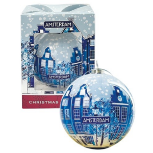 TTD Gifts Delfter Blau, Weihnachtskugel, Amsterdamer Grachtenhäuser