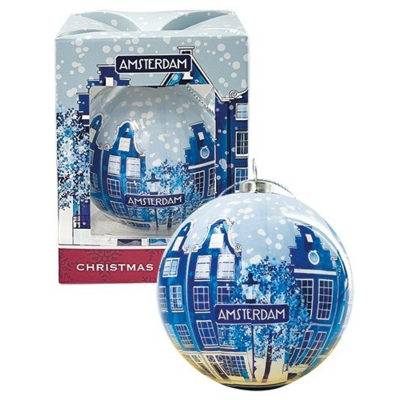 TTD Gifts Kerstbal Delfts blauw Amsterdam grachtenhuizen