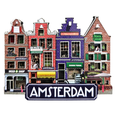 Typisch Hollands Magnet Amsterdam – Straße mit Cafés