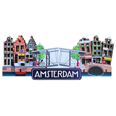 Typisch Hollands Magnet Amsterdam – Einkaufsstraße mit Zugbrücke.