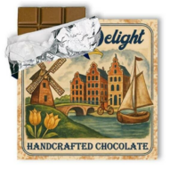 Typisch Hollands Milchschokoladentafel, 180 Gramm, in Vintage-Verpackung – Giebelhäuser und Windmühle