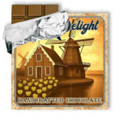 Typisch Hollands Milchschokoladentafel, 180 Gramm, in Vintage-Verpackung – Windmühle und Tulpen am Wasser