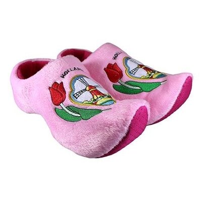 Typisch Hollands Pink Wooden Shoe Slippers - Windmills - now with FREE cuddly doll
