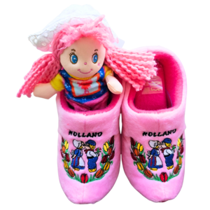 Nijhuis  Pink Wooden Shoe Slippers - Kissing Couple - now with FREE cuddly doll