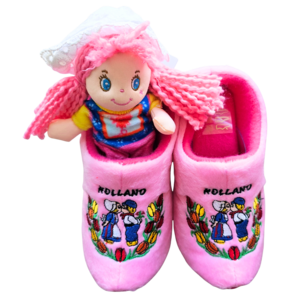Typisch Hollands Rosa Holzpantoffeln – Küssendes Paar – jetzt mit GRATIS Kuscheltier
