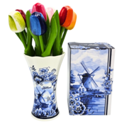Typisch Hollands Wooden tulips - 20 cm - in Delft blue vase