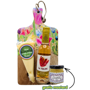 Ter Steege souvenirs Geschenkset Holland tulpen -kaasplank- kaas en rosé  (tijdelijk gratis mosterd)