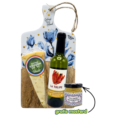 Typisch Hollands Holland tulips gift set - cheese board - cheese and Sauvignon Blanc - (temporarily free mustard)