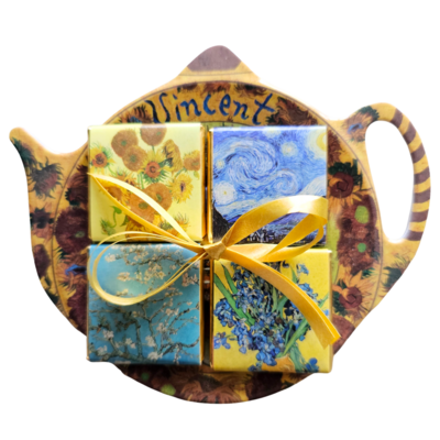Matix Theezak - Schoteltje - van Gogh`s Zonnebloemen met 5 chocoladetabletjes