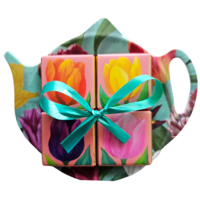 Typisch Hollands Theezak - Schoteltje - Pretty tulips - met 5 chocoladetabletjes