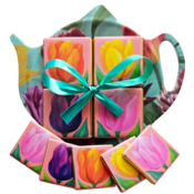 Typisch Hollands Tea bag - Saucer - Pretty tulips - with 5 chocolate tablets