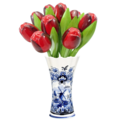 Nijhuis  Delft blue vase with 9 wooden tulips - Red - Dark