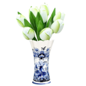 Nijhuis  Delft blue vase with 9 wooden tulips - White