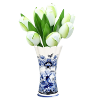Nijhuis  Delfts blauwe vaas met 9 houten tulpen - Wit