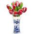 Nijhuis  Delfts blauwe vaas met 9 houten tulpen - Rood-Wit