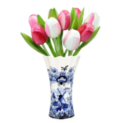 Nijhuis  Delft blue vase with 9 wooden tulips - Rose-white & White-Rose