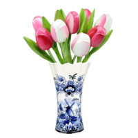 Nijhuis  Delfts blauwe vaas met 9 houten tulpen - Rose-wit & Wit-Rose