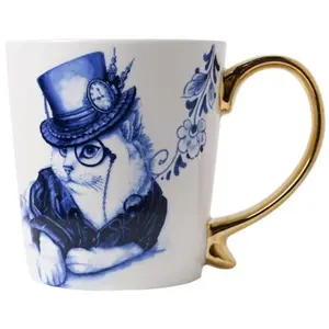 Typisch Hollands Luxury Porcelain Mug - Delft Blue Cat