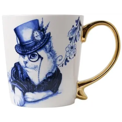 Typisch Hollands Luxury Porcelain Mug - Delft Blue Cat