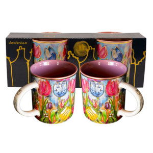 Typisch Hollands Geschenkset van 2 Koffiebekers - kleurrijke tulpen - Rick Triest