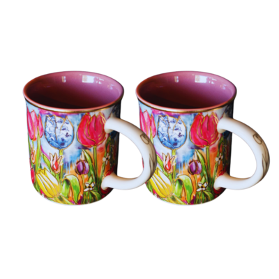 Typisch Hollands Geschenkset van 2 Koffiebekers - kleurrijke tulpen - Rick Triest