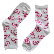 Typisch Hollands Women's socks - Bicycles - sporty white with pink bicycles