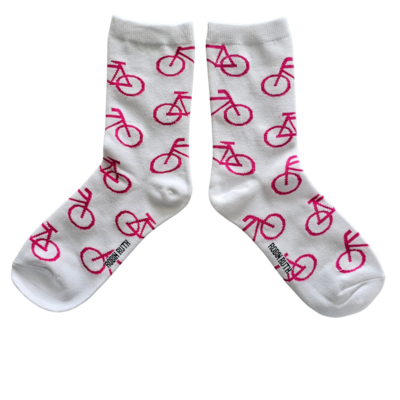 Typisch Hollands Damensocken – Fahrräder – sportlich weiß mit rosa Fahrrädern