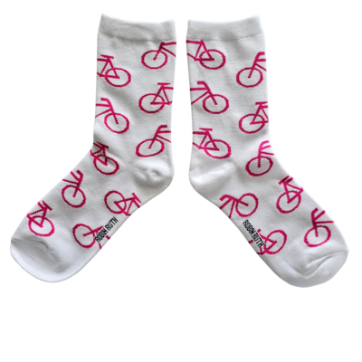 Typisch Hollands Women's socks - Bicycles - sporty white with pink bicycles