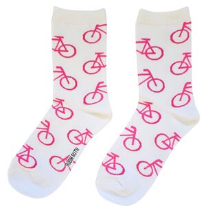 Typisch Hollands Damensocken – Fahrräder – sportlich weiß mit rosa Fahrrädern