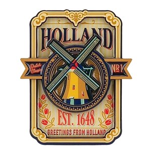 Matix Magneet Holland (Wallplate) - Vintage - Molen en tulpjes
