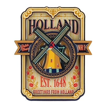 Matix Magnet Holland (Wandplatte) - Vintage - Windmühle und Tulpen