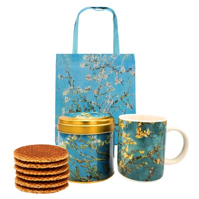 Typisch Hollands Cadeauset van Gogh Mok en Blik Stroopwafels - Amandelbloesem