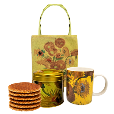 Typisch Hollands Van Gogh Stroopwafels – Sonnenblumen-Tassen- und Dosen-Geschenkset